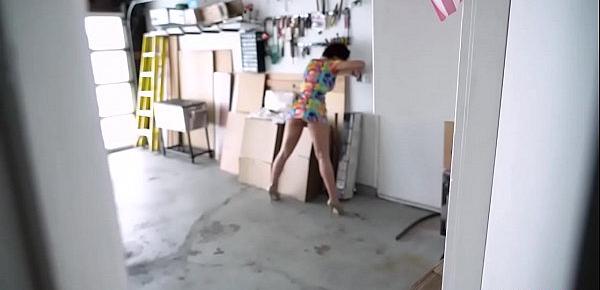  Locked with my MILF stepmom in the garage lead to sex